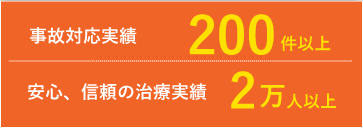 事故対応実績200件以上、安心、信頼の治療実績2万人以上